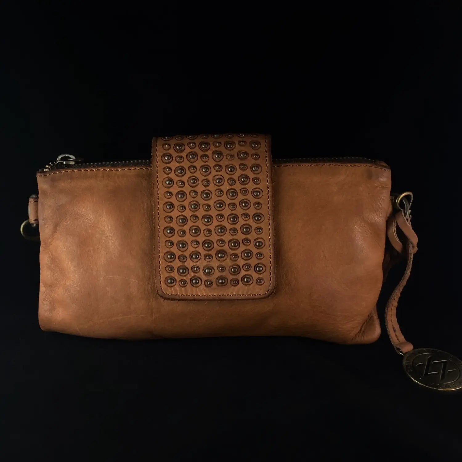 KOMPANERO Italian Woven Cognac Leather Tote Bag CROSSBODY