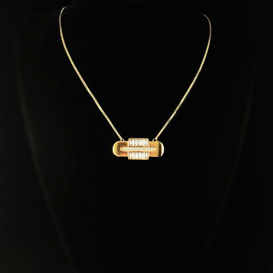 1920s Art Deco Gold Pendant Necklace with Clear Crystal Accents - Century