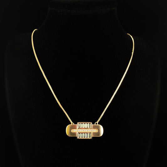 1920s Art Deco Necklace with Dainty Gold Pendant and Green CZ Crystal Accents - Century