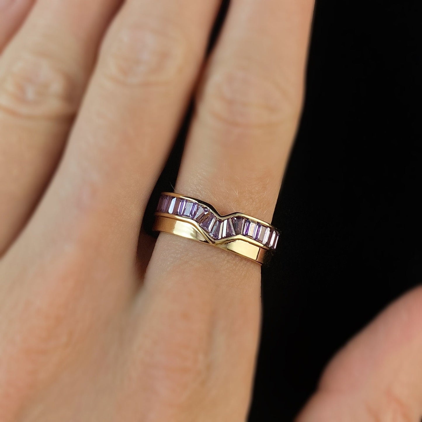 1920s Art Deco Style Gold Ring with Chevron Peak Amethyst - Size 7