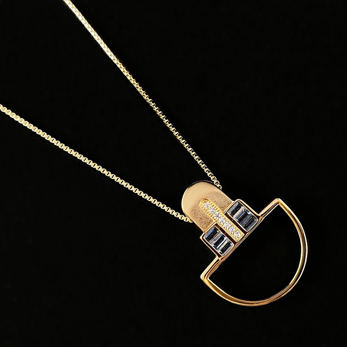 1920s Gold Art Deco Necklace with Blue CZ Crystal Accents - Century Arc