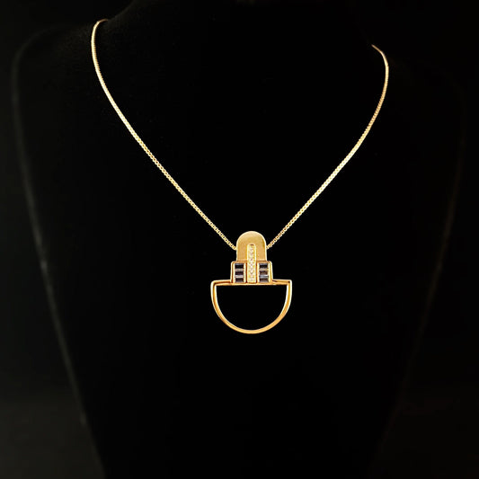 1920s Gold Art Deco Necklace with Blue CZ Crystal Accents - Century Arc