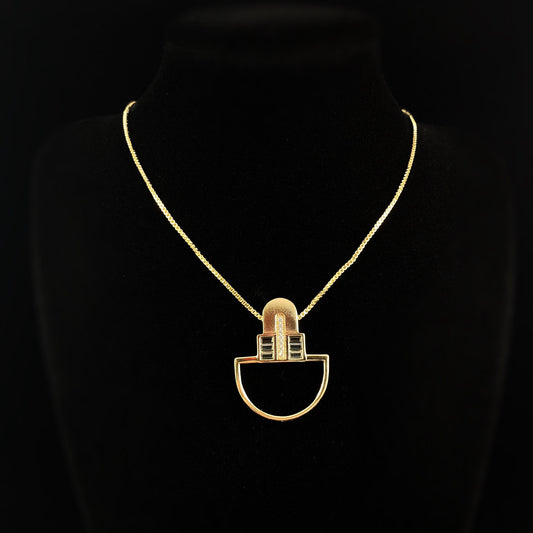 1920s Gold Art Deco Necklace with Green CZ Crystal Accents - Century Arc