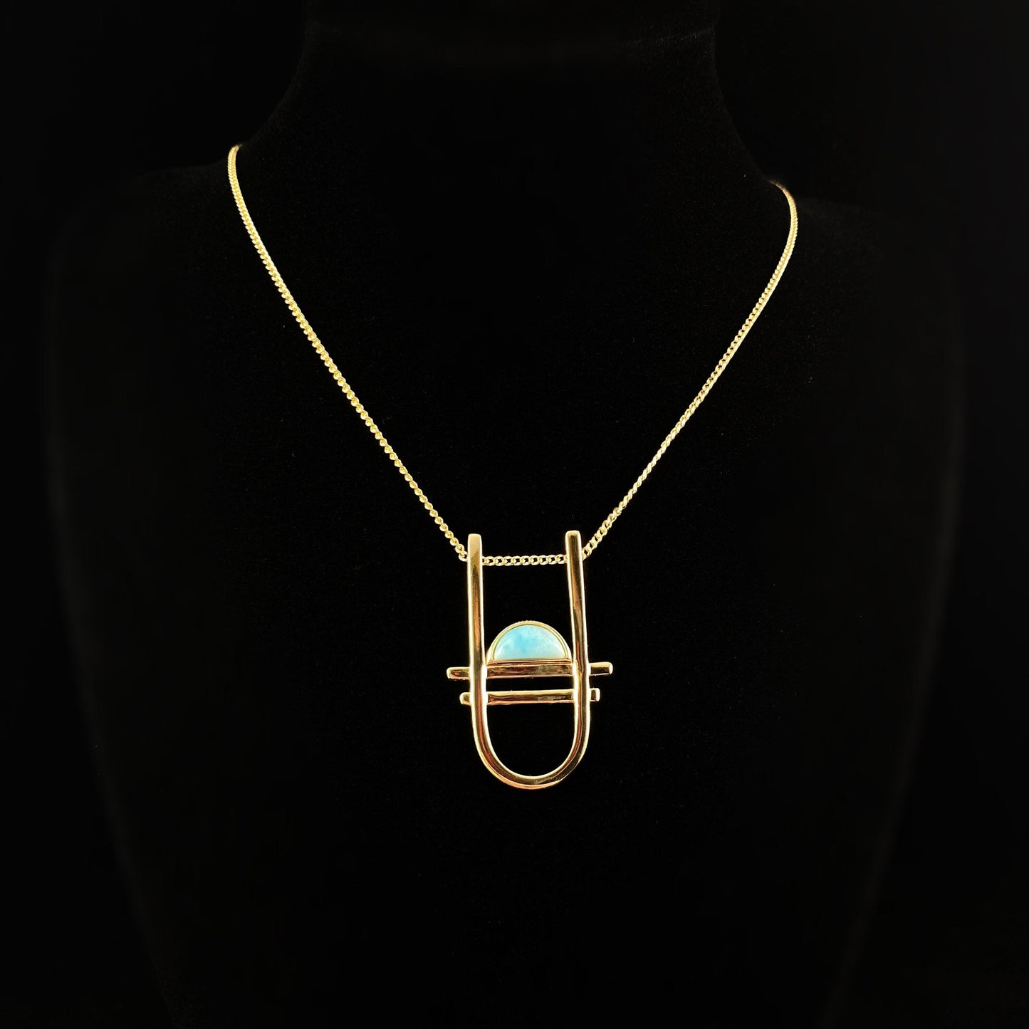 1920s Gold Art Deco Necklace with Natural Blue Larimar Stone - Carlyle