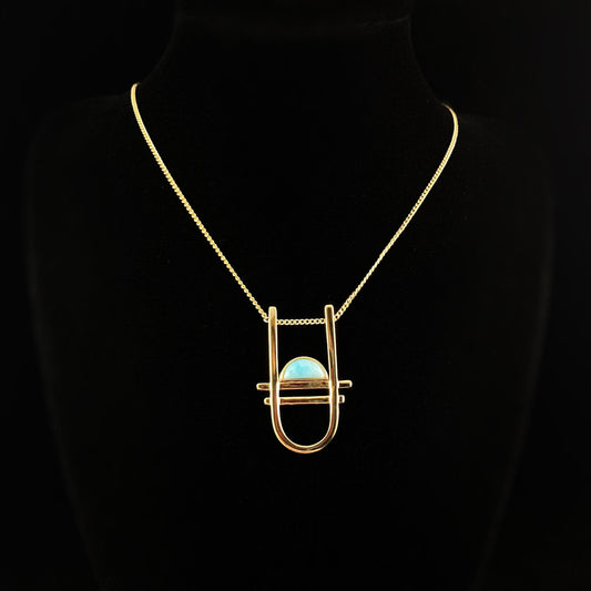 1920s Gold Art Deco Necklace with Natural Blue Larimar Stone - Carlyle