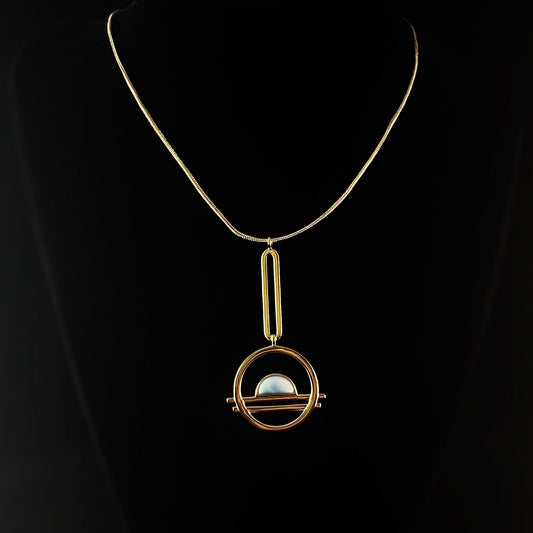 1920s Gold Art Deco Necklace with Natural Blue Larimar Stone - Ocean Drive