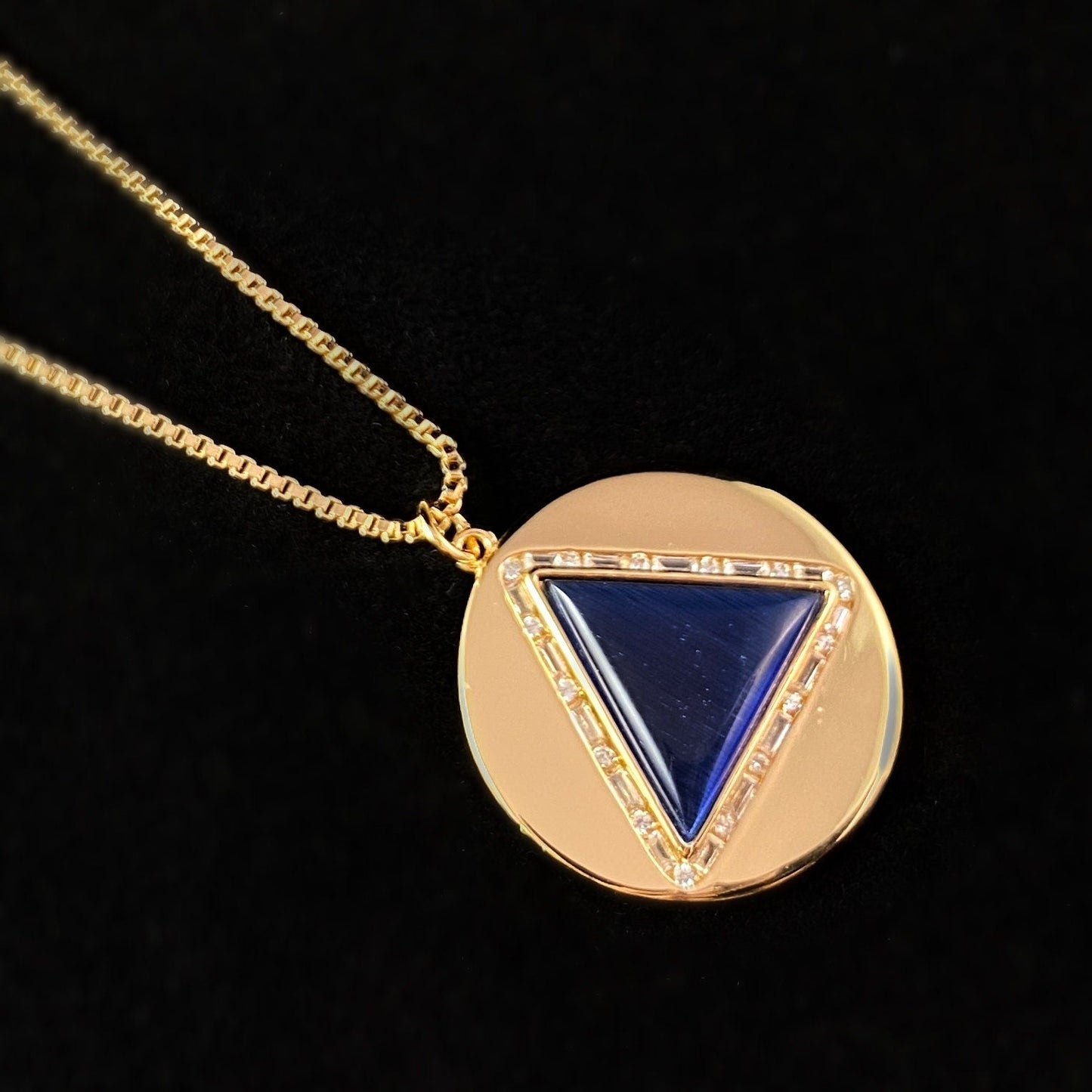 1920s Gold Art Deco Necklace with Navy Blue Tiger's Eye Stone - Hey You