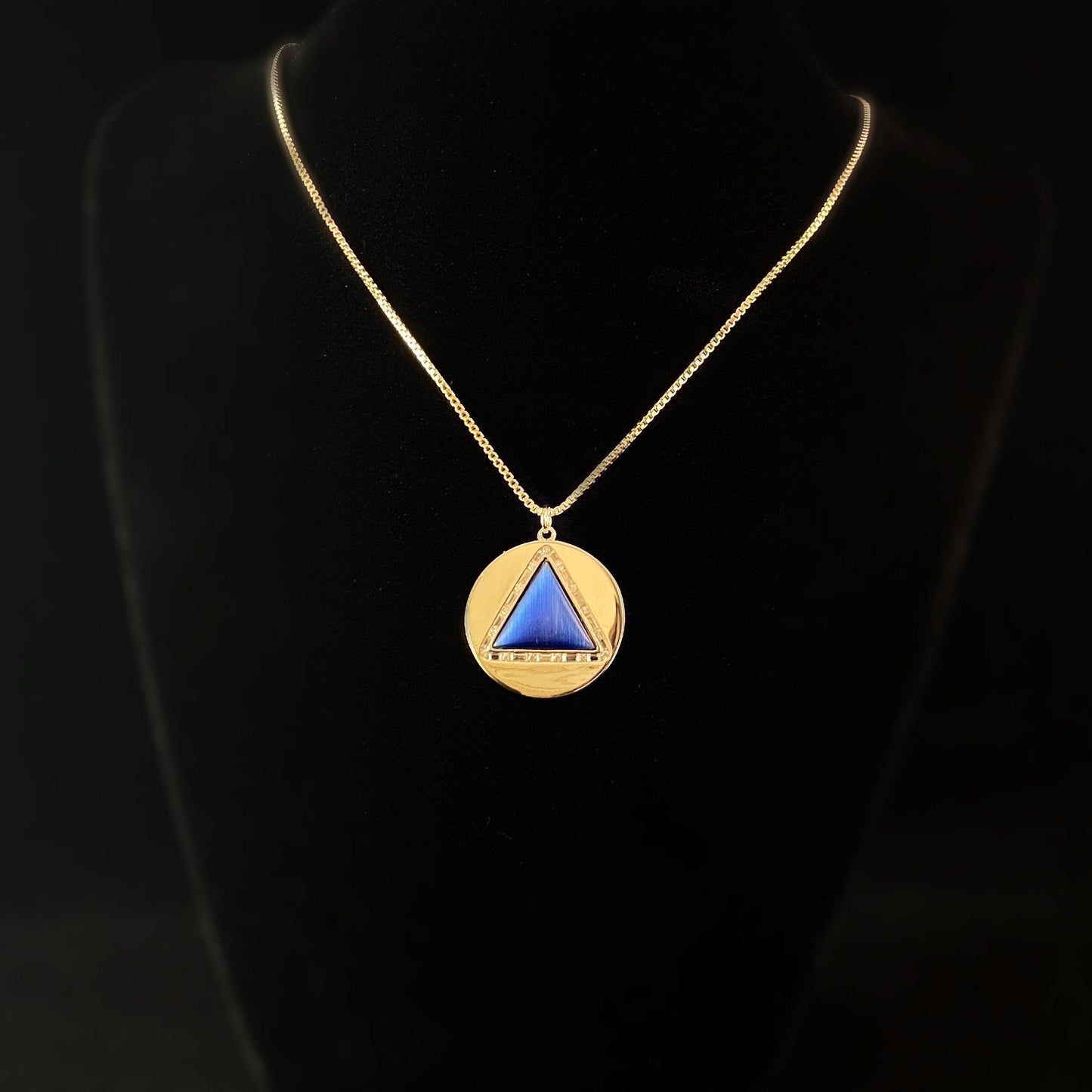 1920s Gold Art Deco Necklace with Navy Blue Tiger's Eye Stone - Hey You