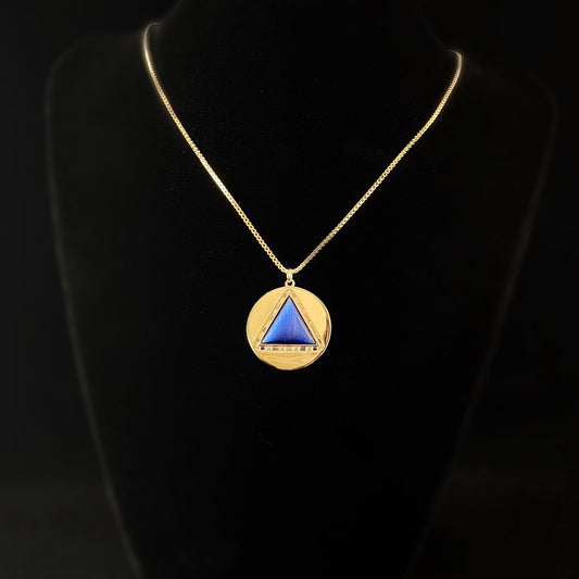 1920s Gold Art Deco Necklace with Navy Blue Tiger's Eye Stone - Hey You