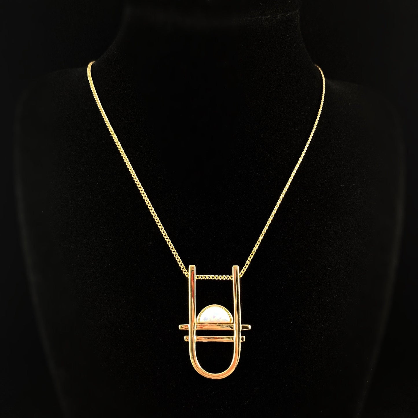 1920s Gold Art Deco Necklace with Shimmery Opal Stone - Carlyle