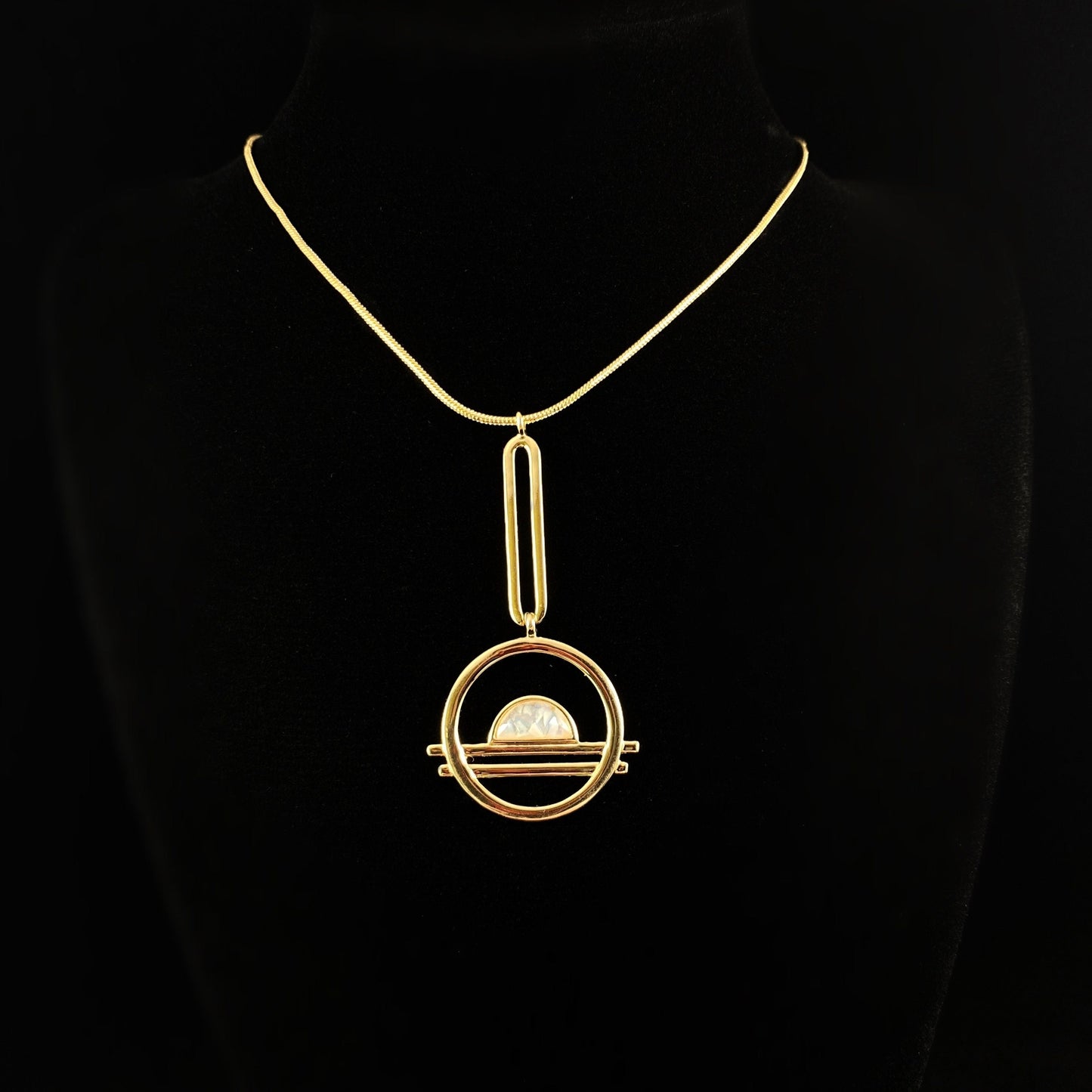 1920s Gold Art Deco Necklace with Mother of Pearl Stone - Ocean Drive