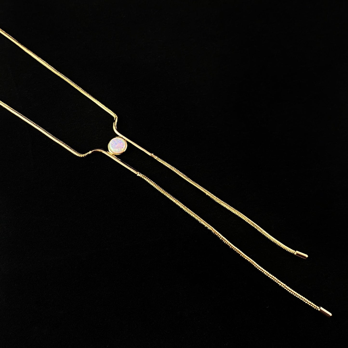 1920s Gold Bolo Art Deco Necklace with Opal Stone - Ocean Drive