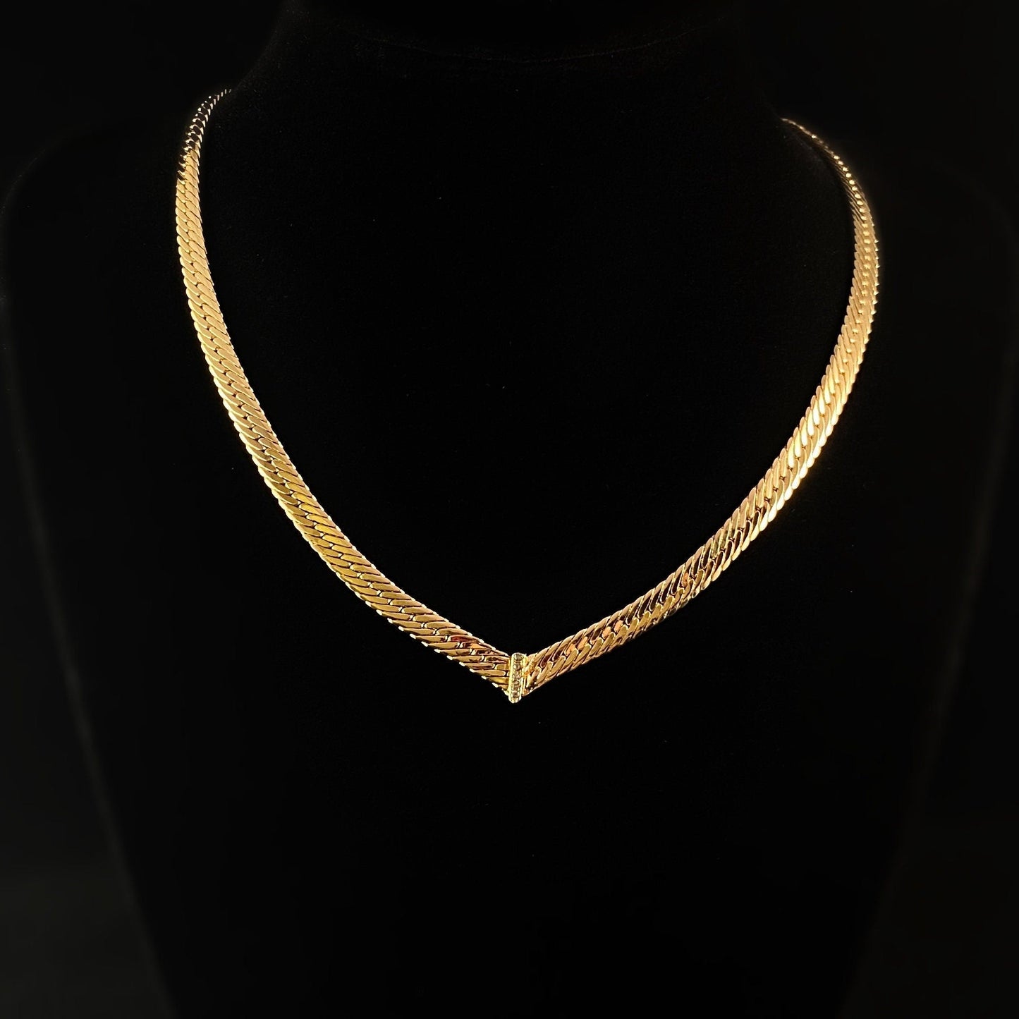 1920s Gold CZ Chevron Herringbone Statement Choker Necklace