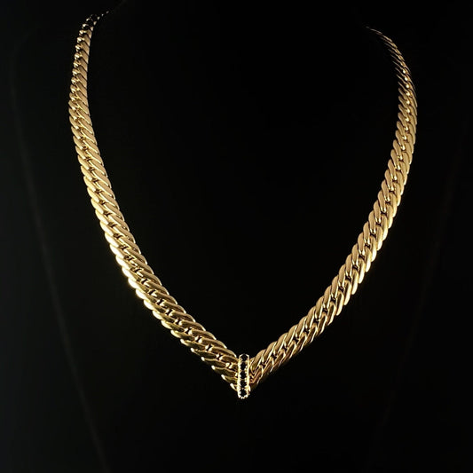 1920s Gold CZ Chevron Herringbone Statement Necklace