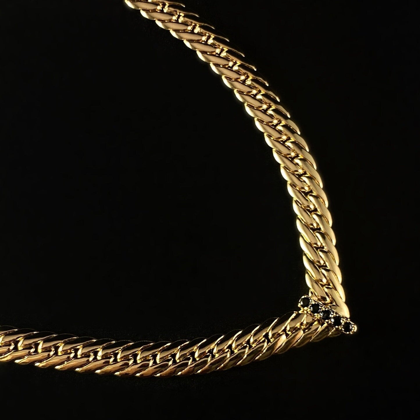 1920s Gold CZ Chevron Herringbone Statement Necklace