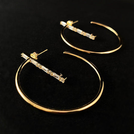 1920s Large Gold Baguette Bar Hoop Earrings