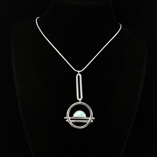 1920s Silver Art Deco Necklace with Natural Blue Larimar Stone - Ocean Drive