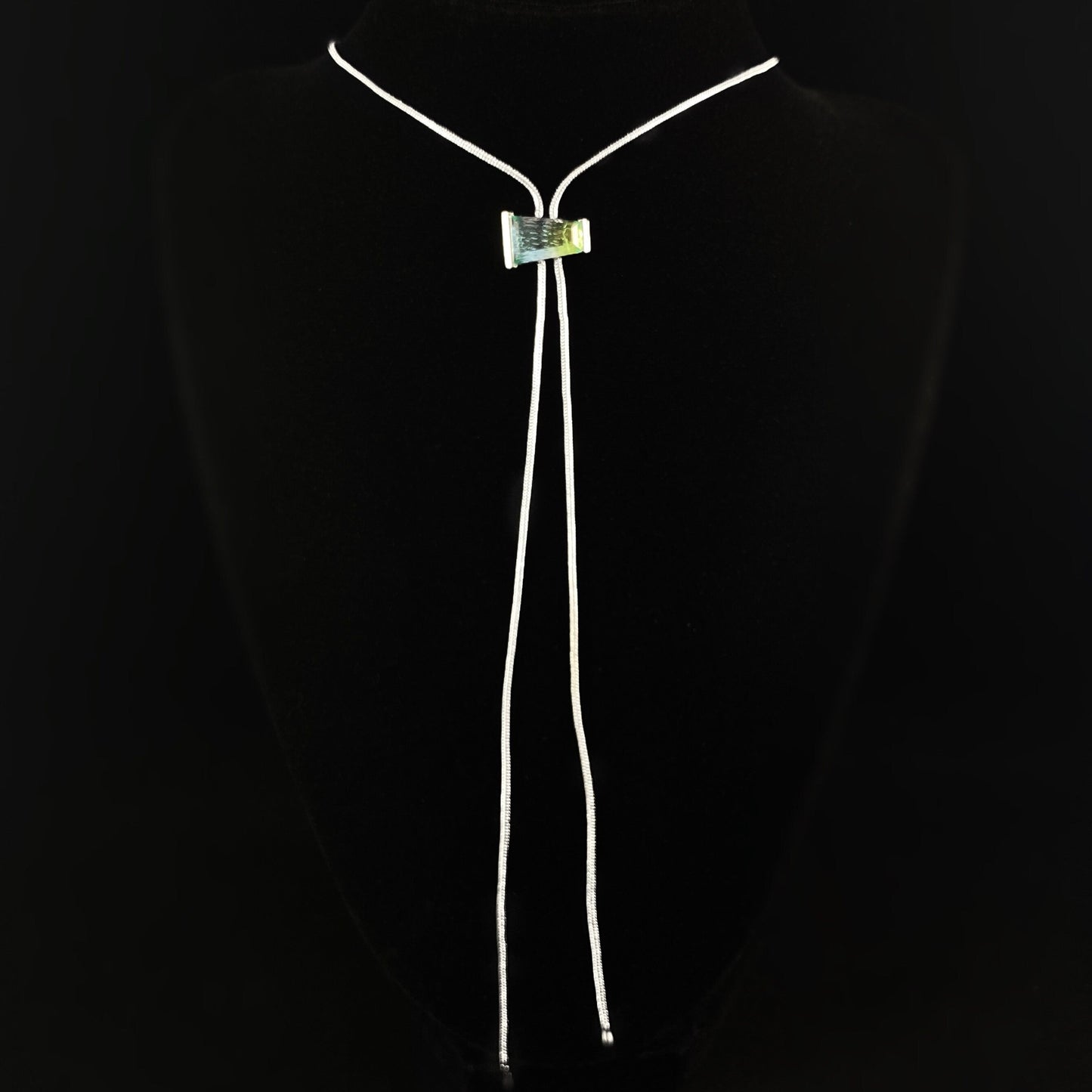 1920s Silver Bolo Art Deco Necklace with Ocean Green Quartz Stone - Delano