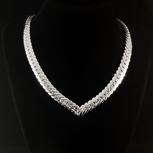 1920s Silver Chevron Statement Choker Necklace, 18 inch