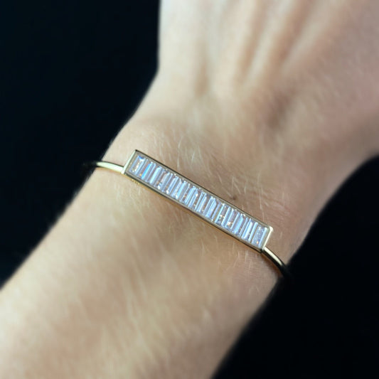 1920s Style Gold Cuff with Channel Set Baguette Stones - Ray of Light