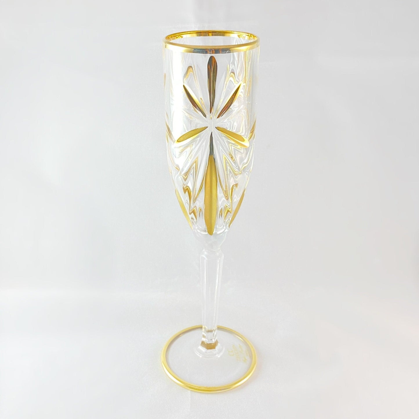 24kt Gold Venetian Glass Oasis Champagne Flute - Handmade in Italy, Colorful Murano Glass