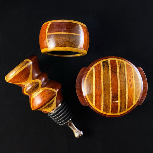 3 Piece Wooden Wine Bottle Stopper, Foil Cutter, and Drip Catcher Set - Wine Gift Set