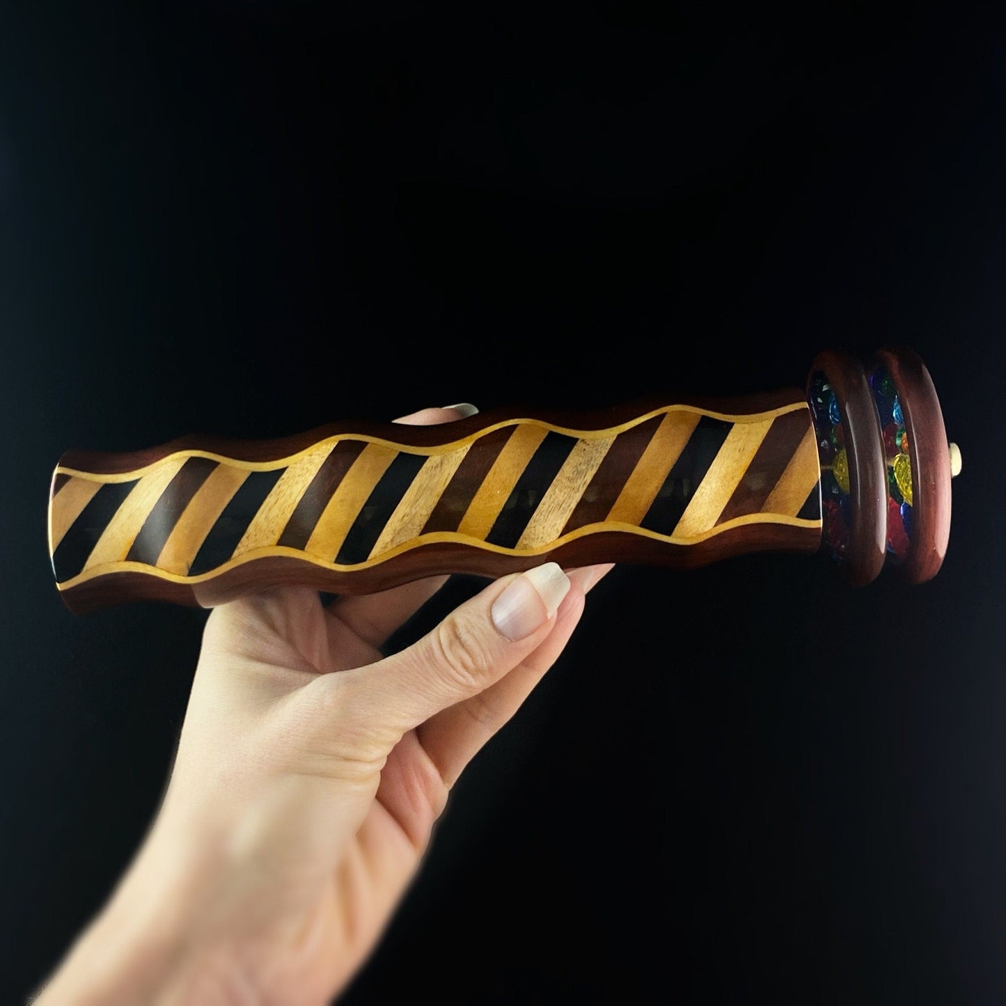 7 Inch Handmade Wooden Wheel Kaleidoscope with Padauk Marquetry