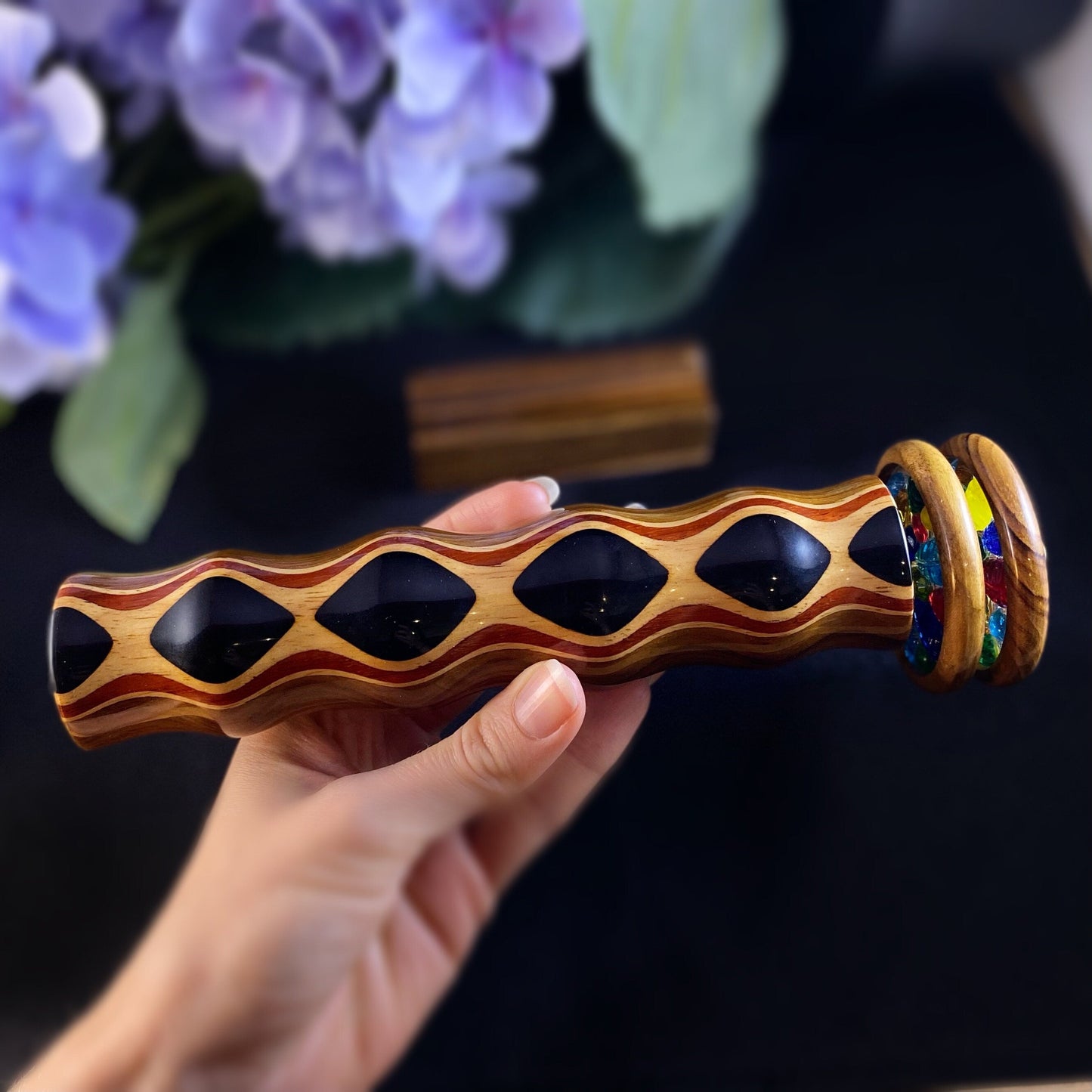 9 Inch Handmade Wooden Wheel Kaleidoscope with Teak/Ebony