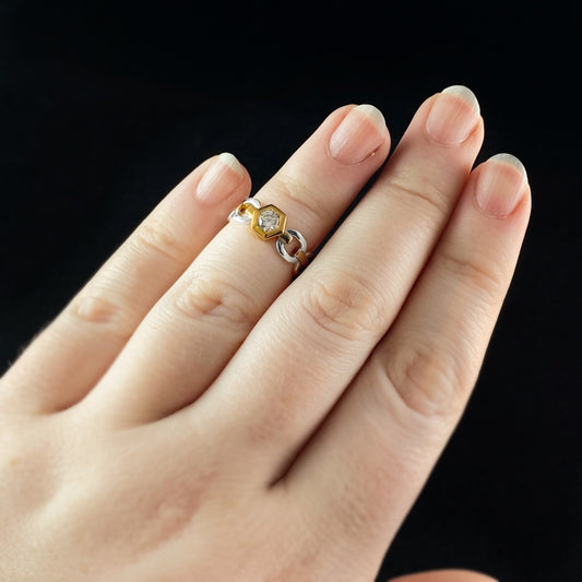 925 Sterling Silver and 18 Carat Gold Plated Ring with CZ Crystal Stone - Elle Jewelry