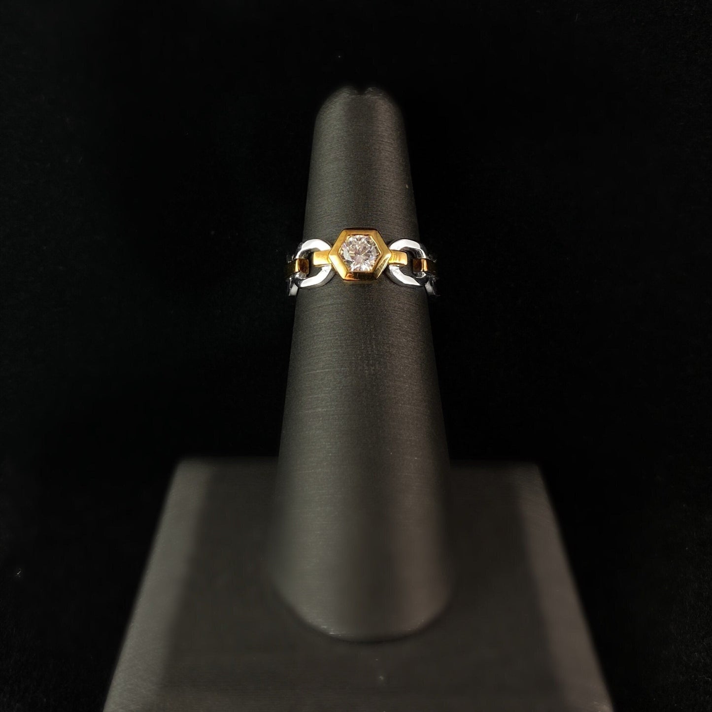 925 Sterling Silver and 18 Carat Gold Plated Ring with CZ Crystal Stone - Elle Jewelry