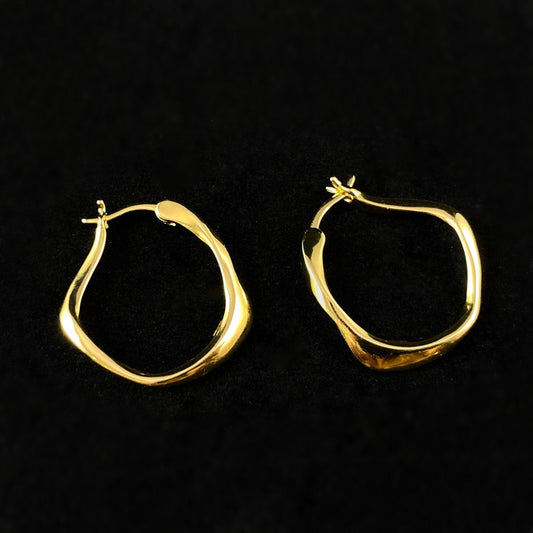 925 Sterling Silver and 18 Carat Gold Plated Textured Hoop Earrings - Elle Jewelry