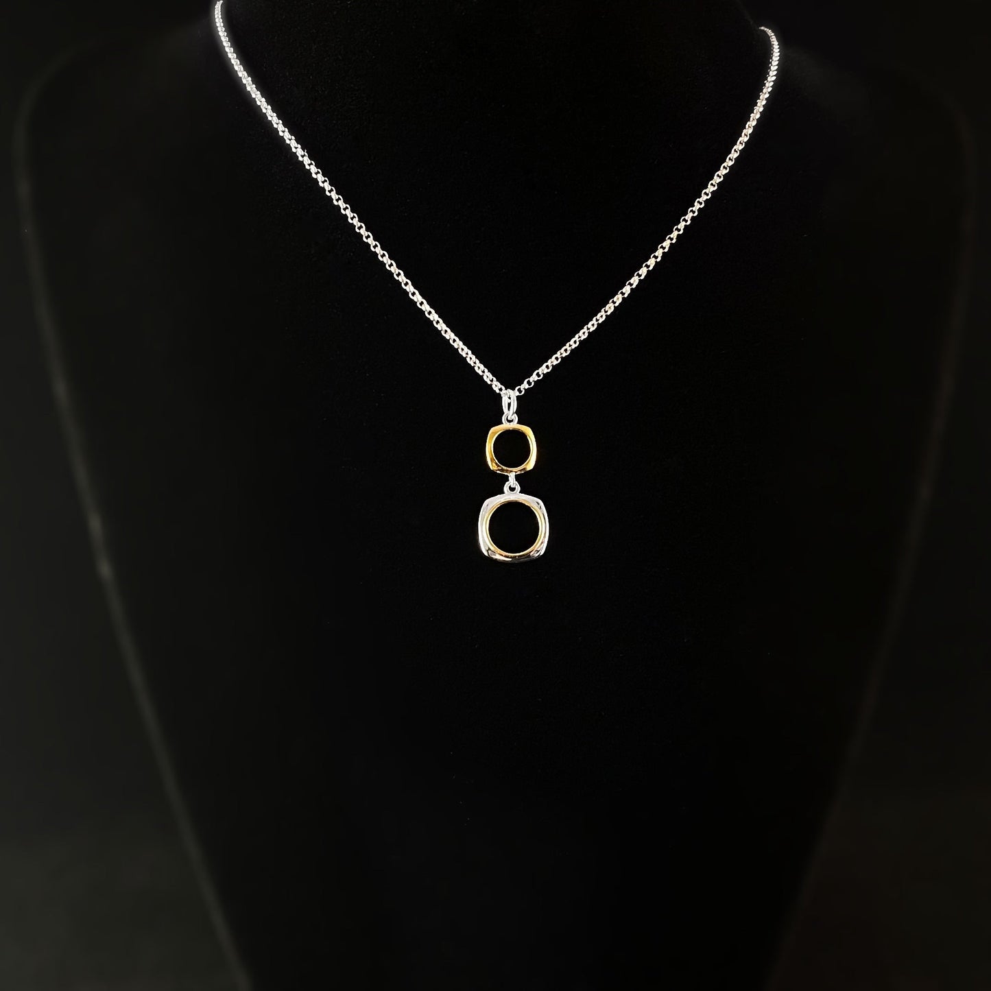 925 Sterling Silver and 18kt Yellow Gold Open Square