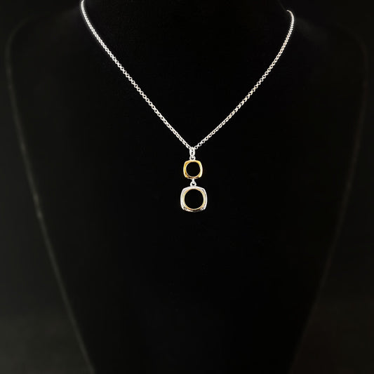 925 Sterling Silver and 18kt Yellow Gold Open Square