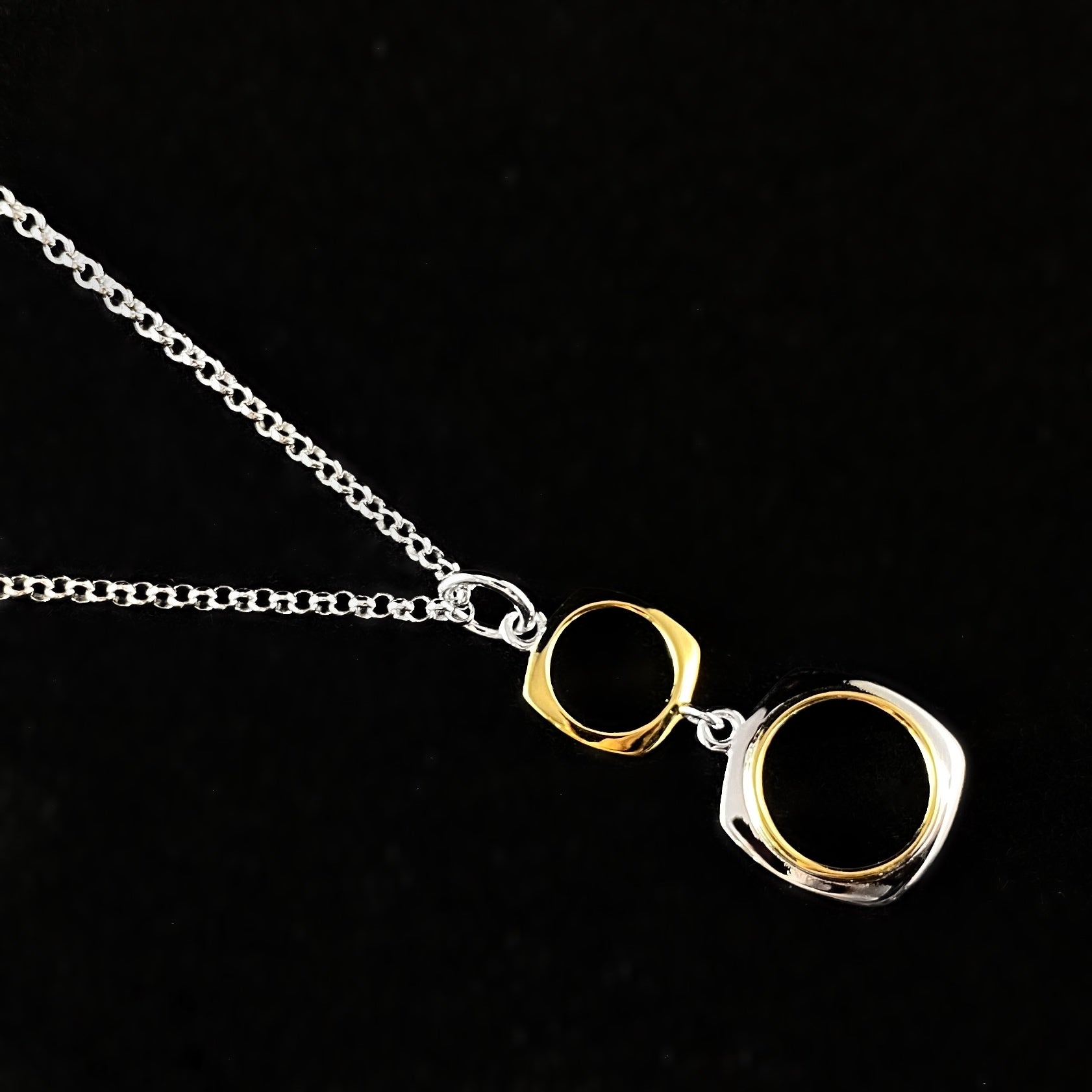 925 Sterling Silver and 18kt Yellow Gold Open Square Necklace