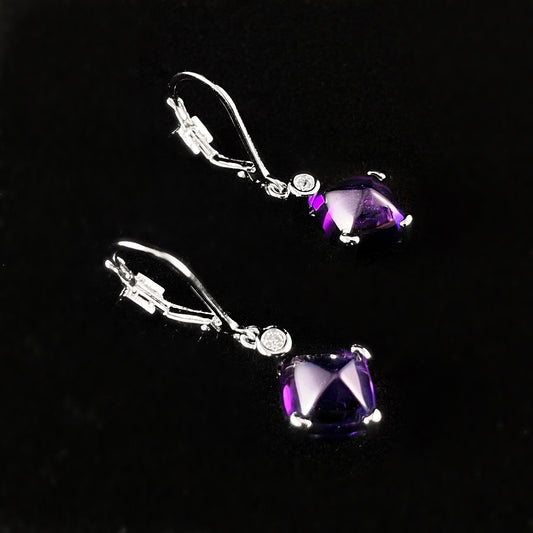925 Sterling Silver and Amethyst Drop Earrings - Elle