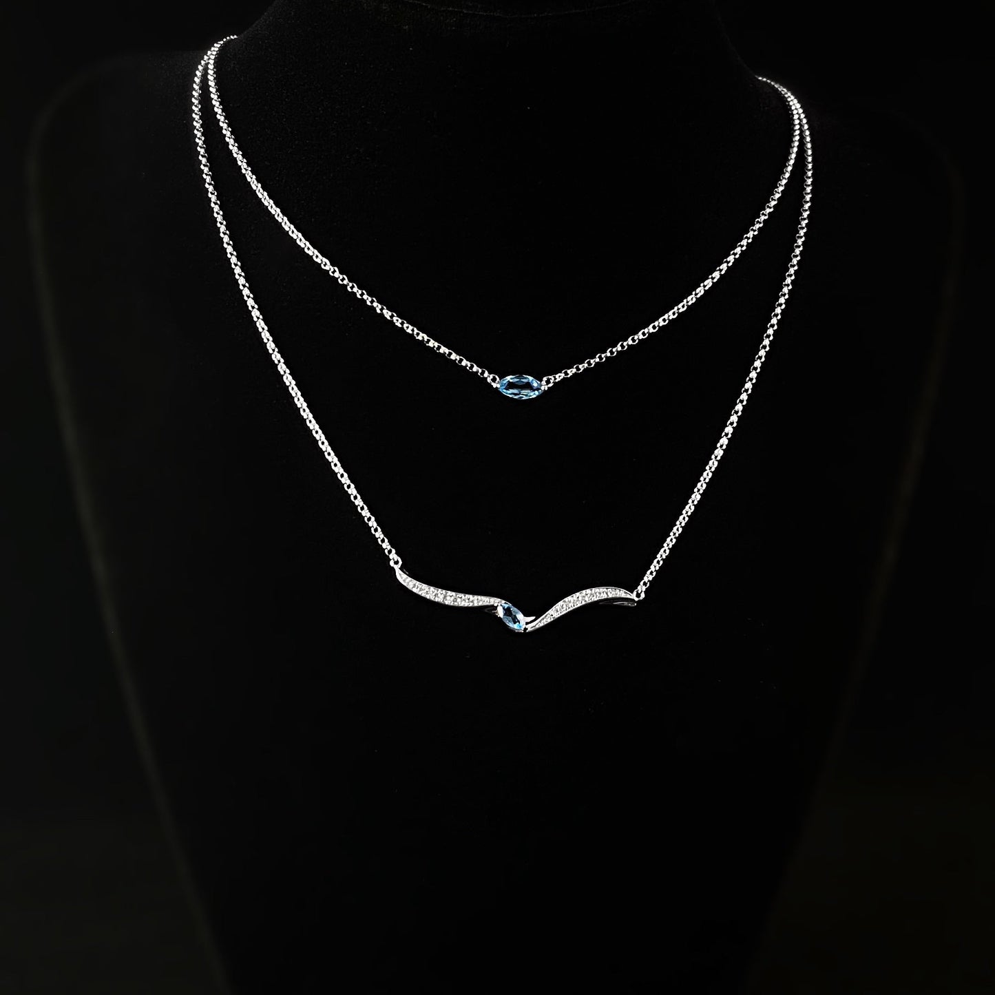 925 Sterling Silver and Blue Topaz Two Strand Necklace -
