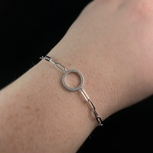 925 Sterling Silver and CZ Crystal Hoop Bracelet - Elle Jewelry