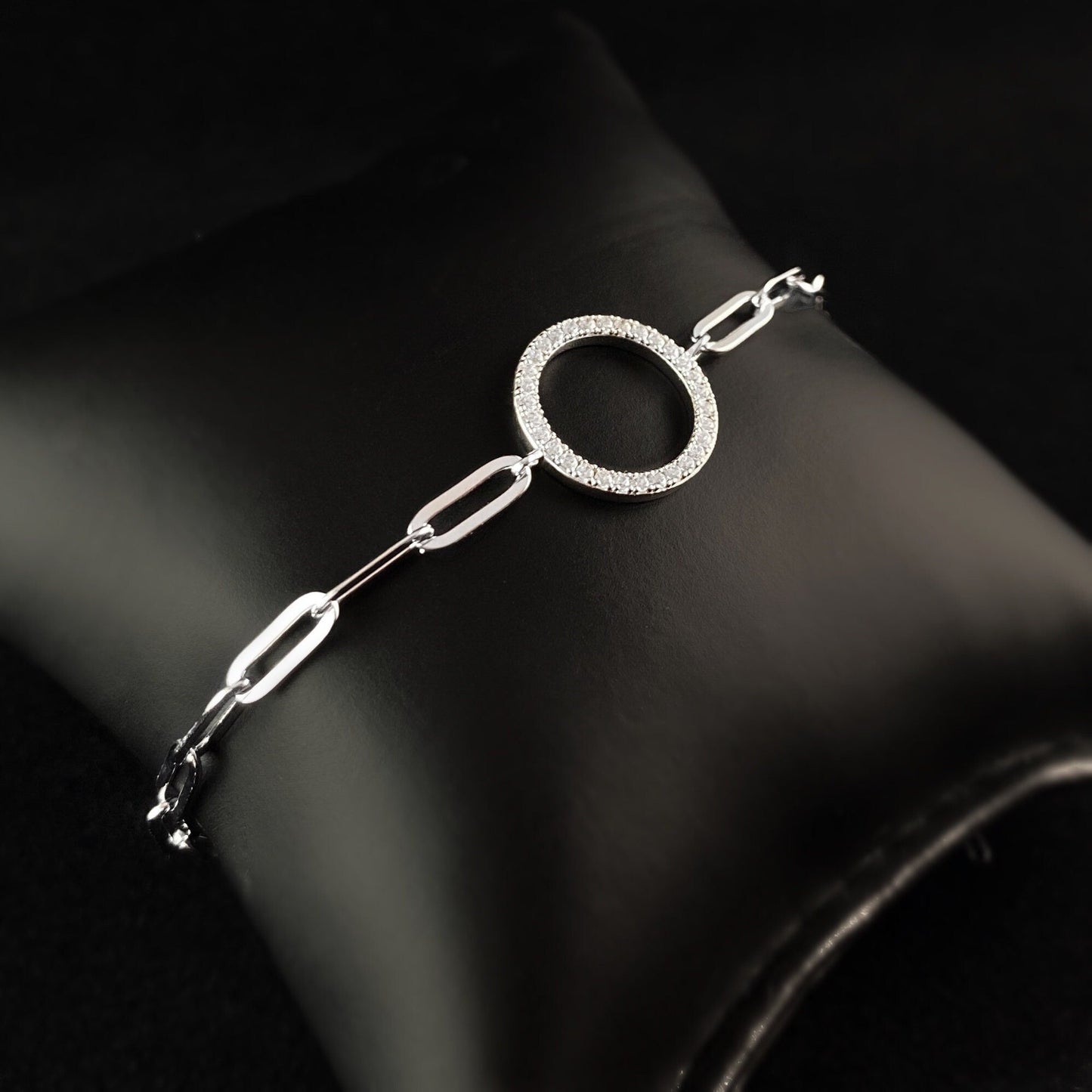 925 Sterling Silver and CZ Crystal Hoop Bracelet - Elle Jewelry
