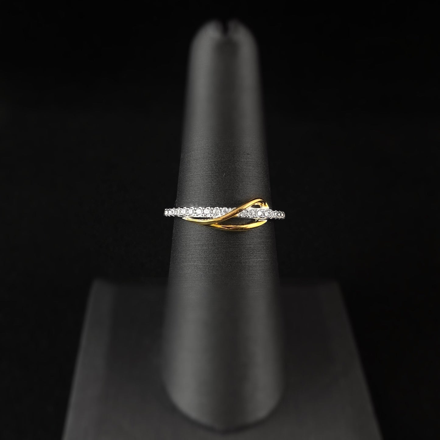 925 Sterling Silver and Gold Twist Ring with CZ Crystals -