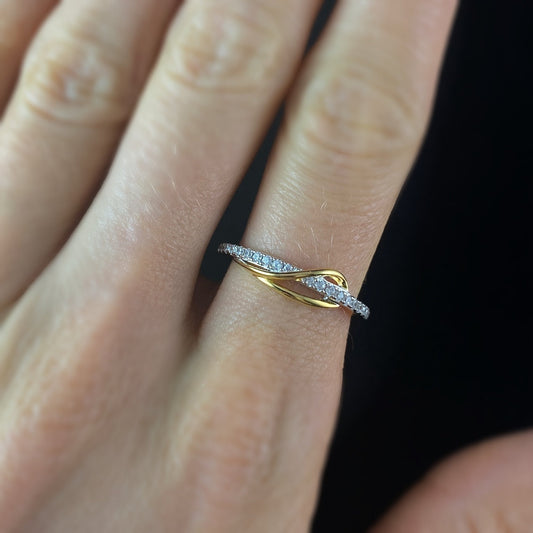 925 Sterling Silver and Gold Twist Ring with CZ Crystals -