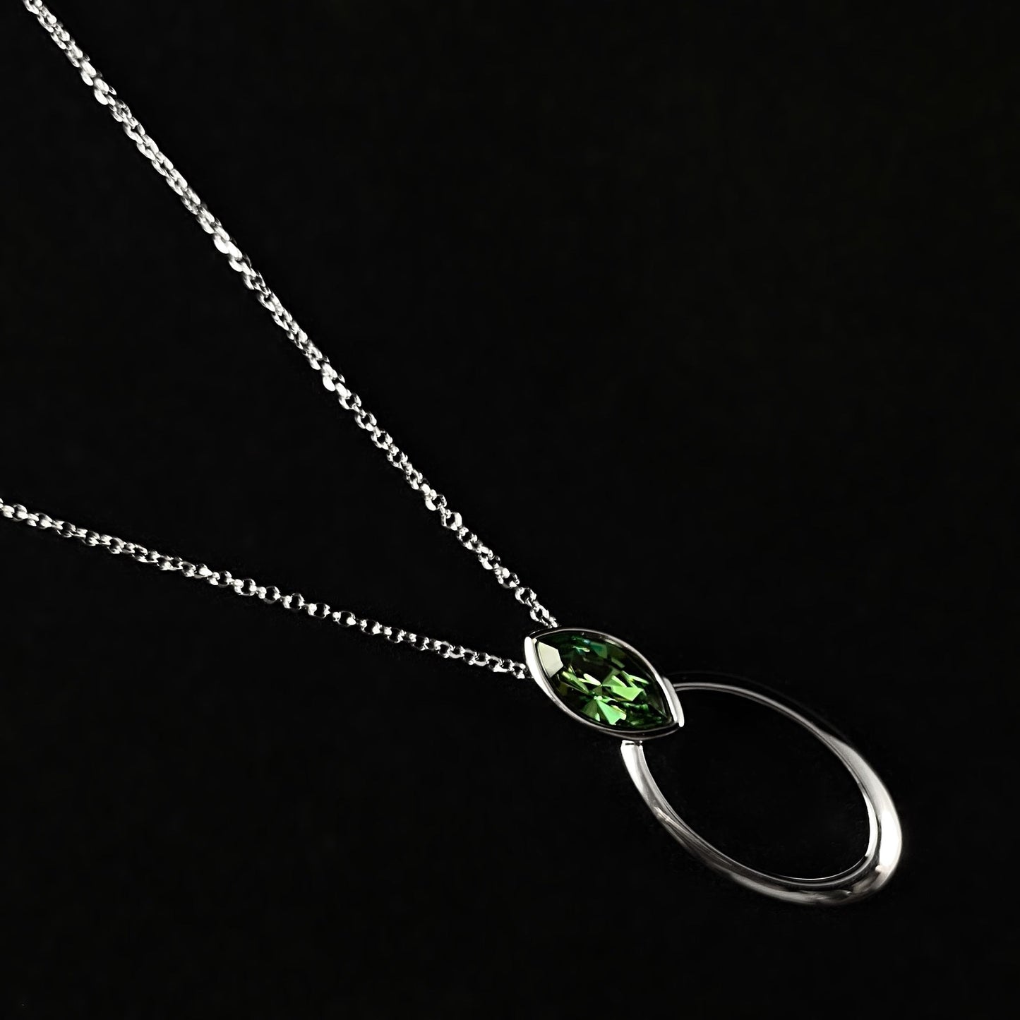 925 Sterling Silver and Green Erinite Swarovski Crystal