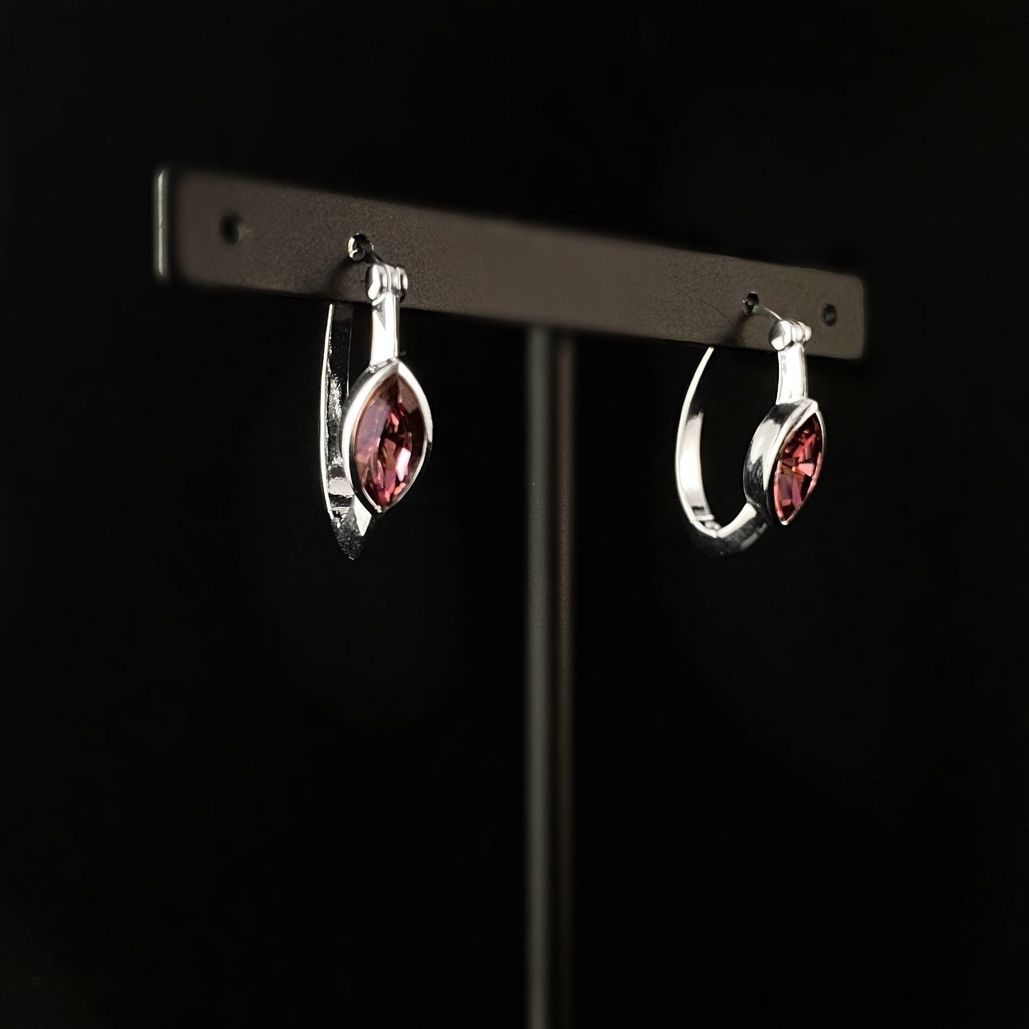 925 Sterling Silver and Pink Swarovski Crystal Hoop Earrings - Elle Jewelry