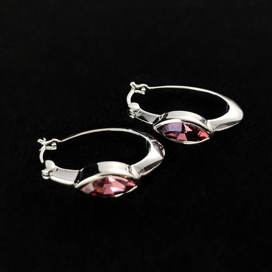 925 Sterling Silver and Pink Swarovski Crystal Hoop Earrings - Elle Jewelry