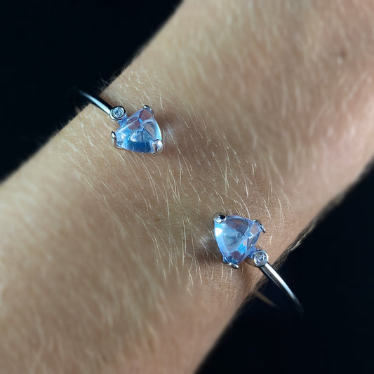 925 Sterling Silver Cuff Bracelet with Blue Quartz Stones -