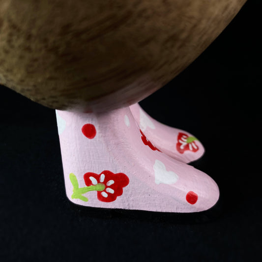 Amanda - Hand-carved and Hand-painted Bamboo Duck with Pink Hat & Boots
