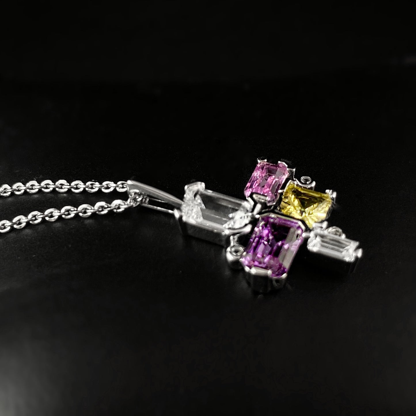 925 Sterling Silver and Sapphire Puzzle Pendant Necklace - Elle Jewelry