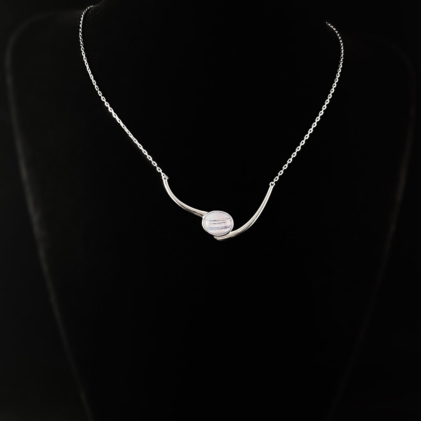 925 Sterling Silver and Blue Lace Agate Pendant Necklace - Elle Jewelry