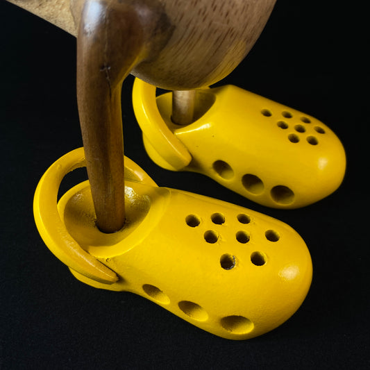 Oliver - Hand-carved and Hand-painted Bamboo Duck with Yellow Crocs