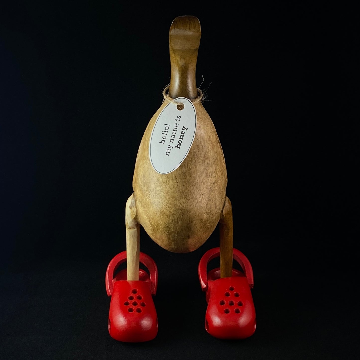 Henry - Hand-carved and Hand-painted Bamboo Duck with Red Crocs