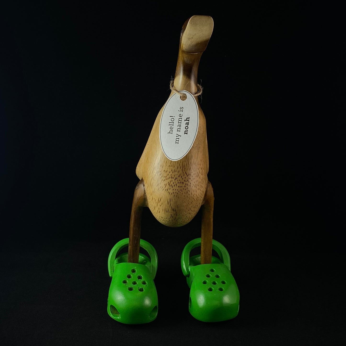 Noah - Hand-carved and Hand-painted Bamboo Duck with Green Crocs